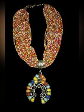 Squash Blossom Beaded Multi Strand Necklace